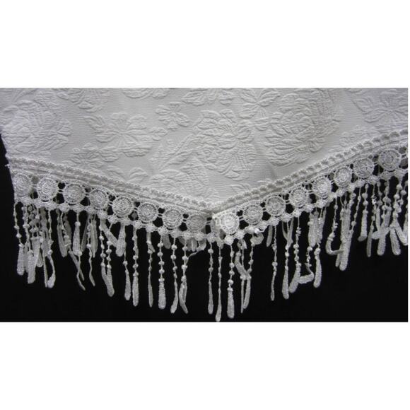 Women's L White Salant Embroidered Crop Top w/ Fringe Festival Boho - Picture 5 of 5